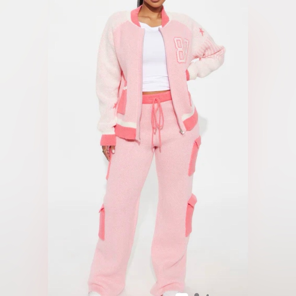 Fashion Nova Two-Tone Pink Knit Cargo Lounge Set NWT